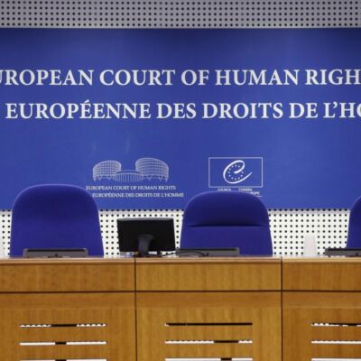 A view shows the courtroom of the European Court of Human Rights ahead of the start of an hearing concerning the case of Vincent Lambert in Strasbourg